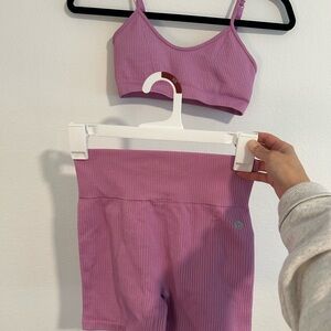 Purple Ribbed Sports Bra and Shorts Set